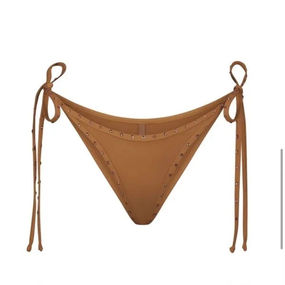 SKIMS Rhinestone Swim Tie Bikini Bottom Size 2X in Almond 5B